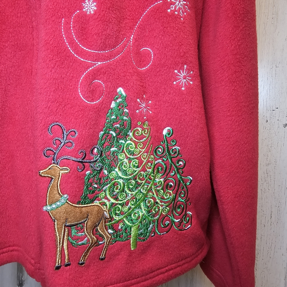 Breckenridge Women's Large Red Fleece Christmas Jacket Sherpa Collar Embroidered - Picture 2 of 14